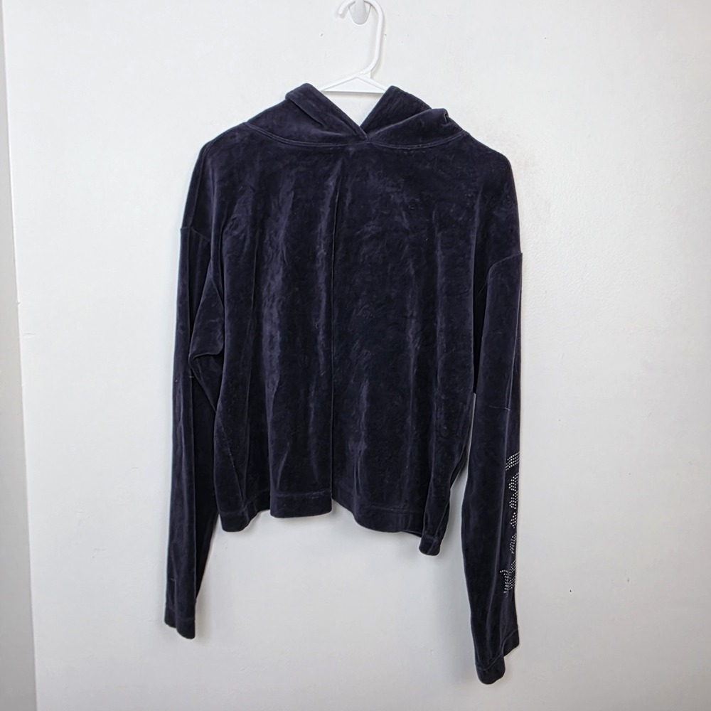 Juicy Couture Midnight Blue Rhinestone Sleeve‎ Y2K Hoodie Athleisure Pullover L